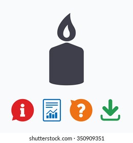 Candle sign icon. Fire symbol. Information think bubble, question mark, download and report.