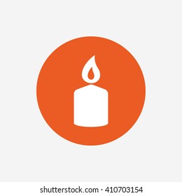 Candle sign icon. Fire symbol. Orange circle button with icon. Vector