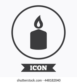 Candle sign icon. Fire symbol. Graphic design element. Flat symbol in circle button. Vector