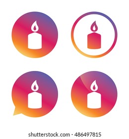Candle sign icon. Fire symbol. Gradient buttons with flat icon. Speech bubble sign. Vector