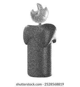 Candle silhouette in grain stipple style. Grunge monochrome dotworks elements. Trendy modern vector illustration.