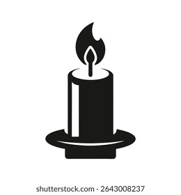 Candle Silhouette Icon on White Background – Symbol of Light, Spirituality, and Celebration Themes
