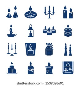 Candle silhouette icons set in flat style. Light source with burning flame symbols. Vector illustration.