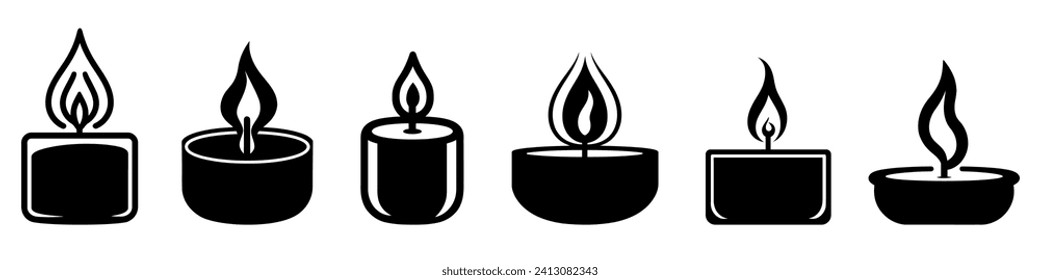 Candle silhouette. Set of black candle icons. Vector illustration.