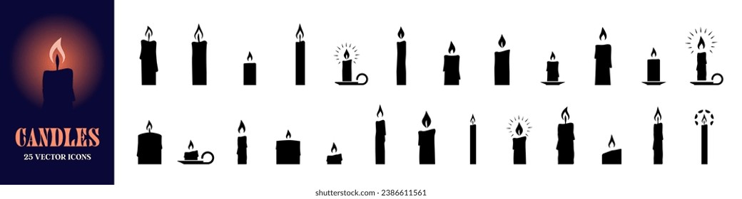 Candle silhouettes. Candle silhouettes set. Celebration decoration.