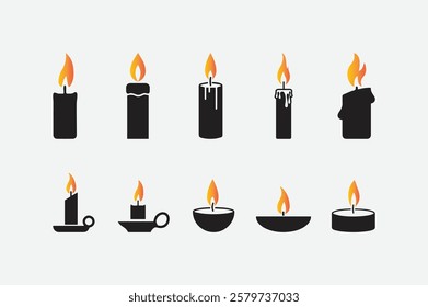 candle silhouettes, Vector set of candles icons. Black silhouettes symbols on a white background, Set candle silhouettes for religion commemorative and party