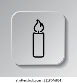 Candle simple icon. Flat desing. Black icon on square button with shadow. Grey background.ai