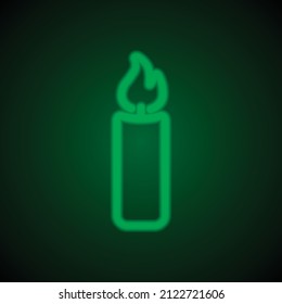 Candle simple icon. Flat desing. Green neon on black background with green light.ai