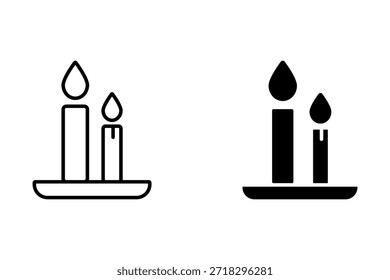 Línea simple de la vela e ícono negro, símbolo de Vector de vela flameante