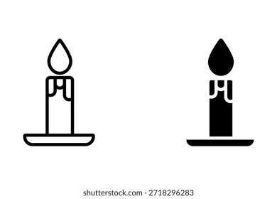 Línea simple de la vela e ícono negro, símbolo de Vector de vela flameante
