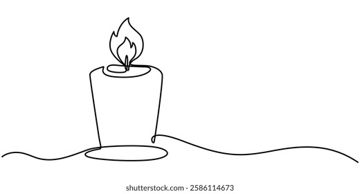 Candle Single Continuous Line Drawing, Candles line art, One Continuous Line Drawing of Candle Icon. Single Line Vector Illustration, Burning candles in background concept. Christmas, All saints day. 