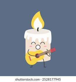 Candle sings plays the guitar smiling cute character cartoon vector illustration.