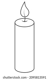 Kerze. Skizze. Brennende Flamme. Attribute für das Gebet. Vektorgrafik. Farbbuch für Kinder. Doodle-Stil. Umriss auf isoliertem Hintergrund.
