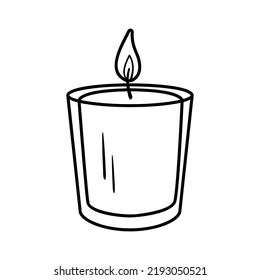Candle sketch in glass. Vector burning candle doodle isolated on white background