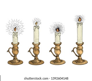 Candle sketch. Hand drawn vector illustration in vintage style. Vintage candlestick engraving in retro style. Vector illustration