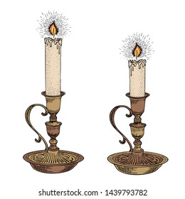 Candle sketch. Hand drawn vector illustration in vintage style. Vintage candlestick engraving in retro style. Vector illustration
