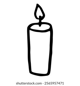 Candle sketch. Vector burning candle doodle isolated on white background