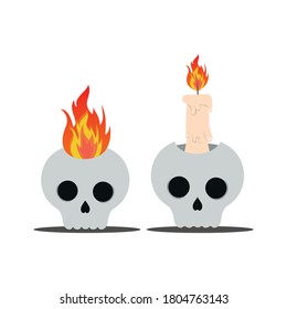 candle and skull head with flat design Vector illustration