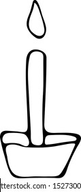 Candle in a small candlestick burns, black and white in the style of doodle. Hand drawn burning illustration