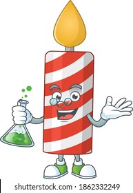 Candle smart Professor Cartoon character holding glass tube on the lab. Vector illustration