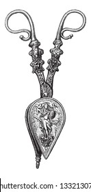 Candle Snuffer, used during the 16th century, displayed at the Louvre Museum in Paris, France, vintage engraved illustration. Le Magasin Pittoresque  - 1874