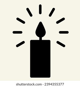 Candle solid icon. Holiday wax candle with lightning glyph style pictogram on white background. New Year or Christmas signs for mobile concept and web design. Vector graphics