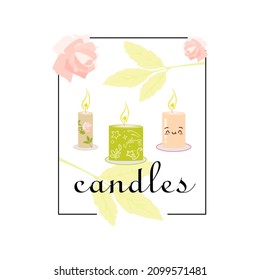 Candle spa isolated on white background.Burning wax candle flat vector illustration. Cartoon candle on a saucer. Traditional holidays candles isolated vector.