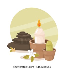 candle, spa, stones, vector