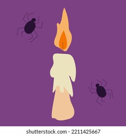 Candle and spiders. vector illustration