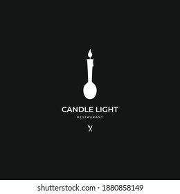 Candle with spoon illustration, candle  light dinner restaurant logo icon sign symbol design concept. Vector template