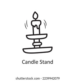  Candle Stand Vector Outline Icon Design illustration. Medieval Symbol on White background EPS 10 File