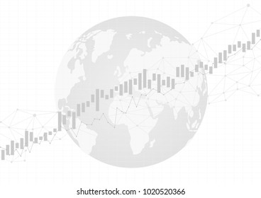 Candle stick graph chart in financial market with world map, Forex trading graphic concept, vector