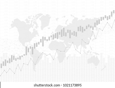 Candle stick graph chart in financial market with world map, Forex trading graphic concept, vector