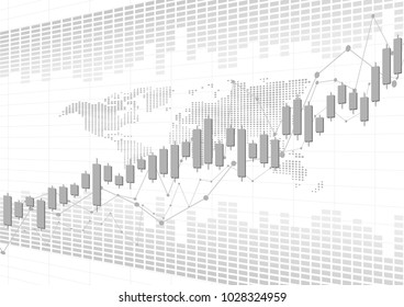 Candle stick graph chart in financial market with world, Forex trading graphic concept, vector