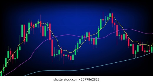 Candle stick graph chart of stock market investment trading, Crypto stock and forex business investment trading analysis. Bullish point, vector on dark background design element for cryptocurrency