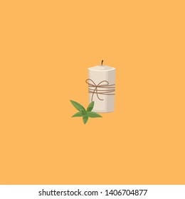 A candle is a stick of hard wax with an embedded wick which is lit to produce light., vector, color drawing or illustration. 