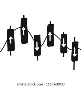 Candle stick trending graph with trend line on isolated white background