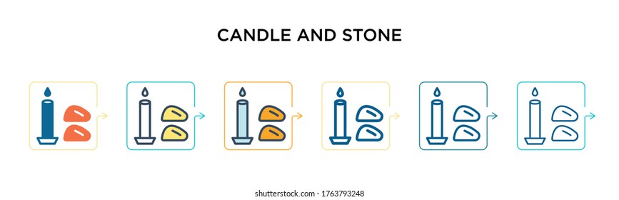 Candle and stone vector icon in 6 different modern styles. Black, two colored candle and stone icons designed in filled, outline, line and stroke style. Vector illustration can be used for web, 