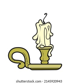 Candle stub in a candelabra with handle color variation for coloring page on white background 