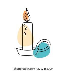 candle in the style of line art with colored spots. vector illustration