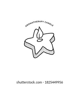Candle Therapy Icon For Relax. Candle Star Aromatherapy Logo Vintage Hand Drawn Vector Conceptual