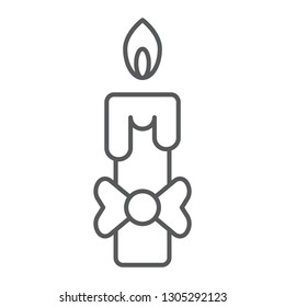 Candle thin line icon, fire and light, flame sign, vector graphics, a linear pattern on a white background, eps 10.