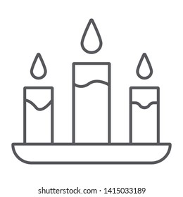 Candle thin line icon, fire and light, candlelight sign, vector graphics, a linear pattern on a white background, eps 10.