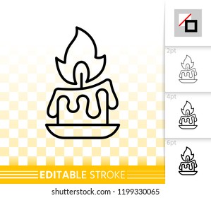 Candle thin line icon. Outline web sign of burning wick. Fire light pictogram with different stroke width. Simple vector symbol, transparent background. Flame icon linear editable stroke without fill