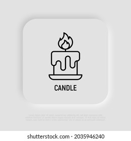 Icono de la línea delgada de la vela. Decoración religiosa. Ilustración vectorial moderna.