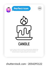 Candle thin line icon. Religious decoration. Modern vector illustration.