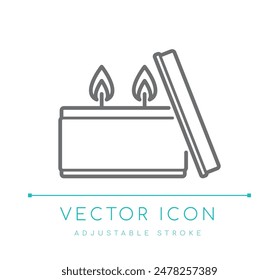 Icono de la línea de Vector Grande de la lata de la vela, icono de la línea de Vector de vidrio del contenedor de cera de vela