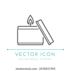 Candle Tin Medium Vector Line Icon, Candle Wax Container Glass Vector Line Icon