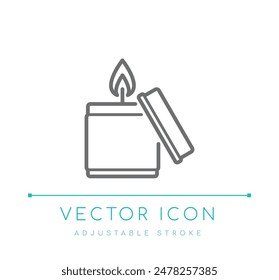 Candle Tin Small Vector Line Icon, Candle Wax Container Glass Vector Line Icon