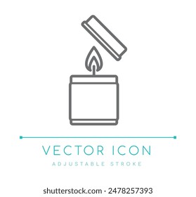 Candle Tin Vector Line Icon, Candle Wax Container Glass Vector Line Icon